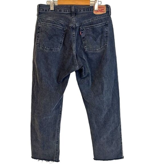 Levis 501 Faded Black Button Fly High Waist Frayed Hem Jeans Size 31 - Picture 2 of 7